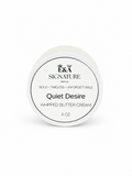 Quiet Desires whipped body butter cream by E&A Signature Scent Co in a white jar on a clean white background, luxury moisturizing scented body cream for women with raspberry, jasmine, musk, amber, and woods notes.